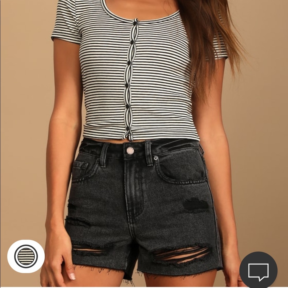 Lulus rad vibes black and white striped button up crop top